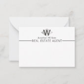 上品エレガントなシルバーブラックモノグラパーソナライズされたム ノートカード (正面)