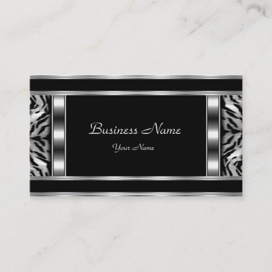 上品エレガントなシルバーブラックレオパード 名刺 (正面)