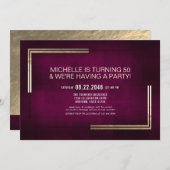 上品エレガントなダークピンク/金ゴールド誕生日パーティー 招待状 (正面/裏面)
