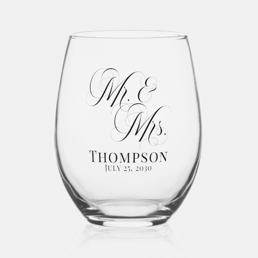 上品エレガントな台本のミセスパーソナライズされた ステムなしワイングラス (正面)