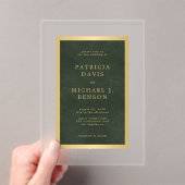 上品エレガントな暗緑色の金ゴールドフレ結婚ーム アクリル招待状 (インサイチュ (ポータブル))