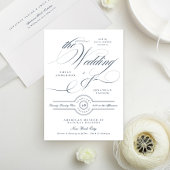 上品エレガントな書道ネイビー結婚ズ 招待状