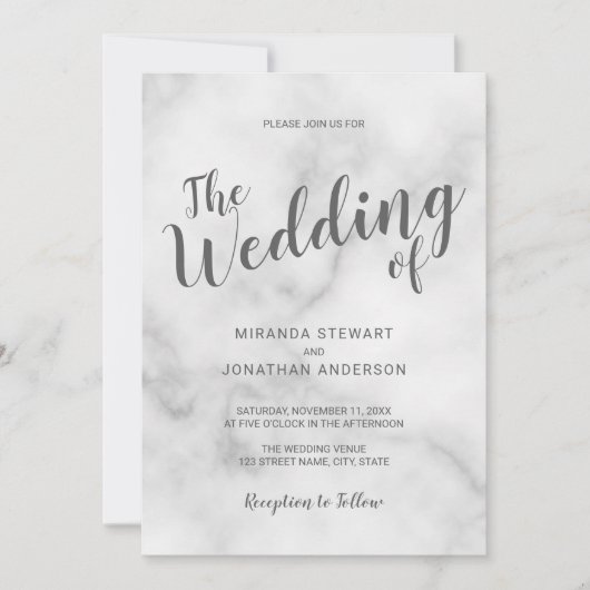 上品エレガントな白結婚大理石 招待状 (正面)