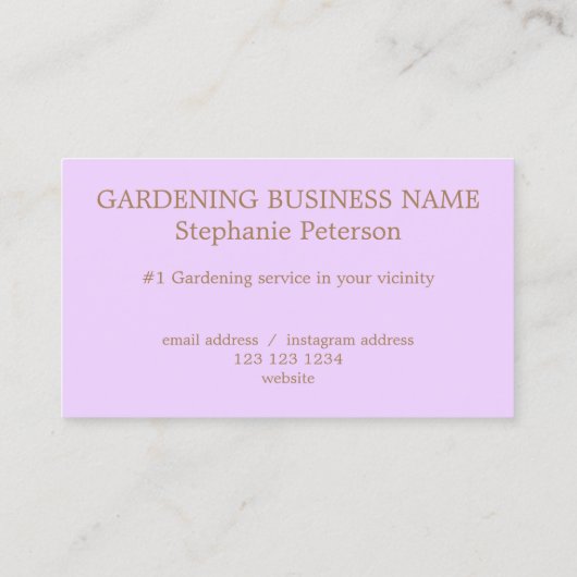 上品エレガントな紫の薄紫カスタム写真ガーデニング 名刺 (裏面)