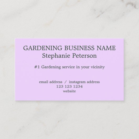 上品エレガントな紫の薄紫カスタム写真ガーデニング 名刺 (裏面)