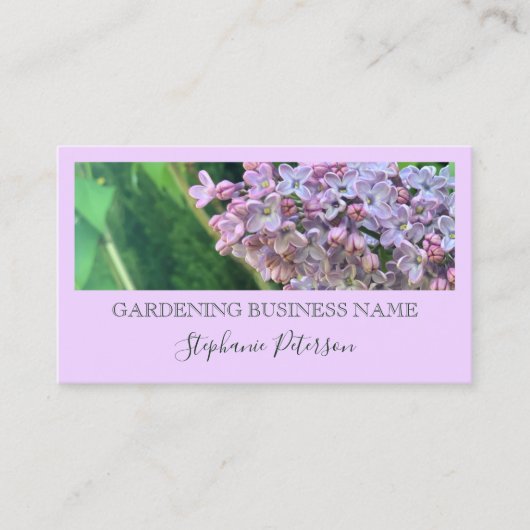 上品エレガントな紫の薄紫カスタム写真ガーデニング 名刺 (正面)