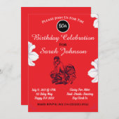 上品エレガントな赤黒白50誕生日 招待状 (正面/裏面)