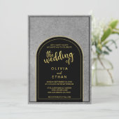 上品エレガントな金ゴールドと黒い結婚式招待状 招待状 (スタンド正面)