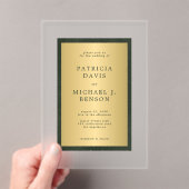 上品エレガントな金ゴールドダークグリーン結婚フレーム アクリル招待状 (インサイチュ (ポータブル))