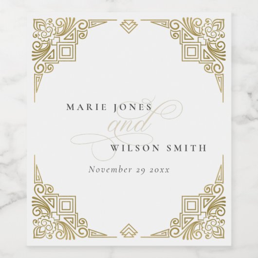 上品エレガントな金ゴールド華美結婚アールデコ ワインラベル (シングルラベル)