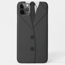 上品クールなダークグレーのピンストライプのスーツとネクタイ iPhone 11 PRO MAXケース
