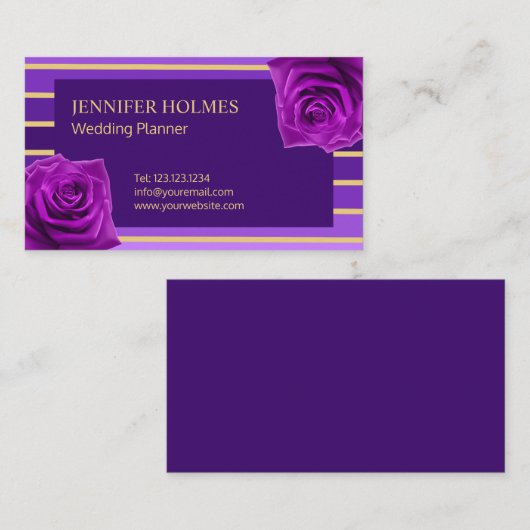 上品パープル金ゴールドストライプバラ名刺 名刺 (正面/裏面)