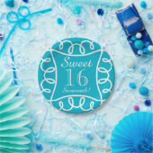 上品ペーパーPLATE_ "菓子16!" TURQUOISE/WHITE ペーパープレート (パーティー)