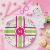 上品ペーパーPLATE_LOVELY熱いPINK/GREENの花柄 ペーパープレート (パーティー)