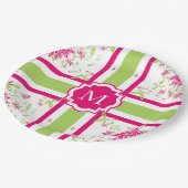 上品ペーパーPLATE_LOVELY熱いPINK/GREENの花柄 ペーパープレート (アングル)