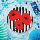 上品ペーパーPLATE_MODの赤いケシはの縞で飾ります ペーパープレート (パーティー)