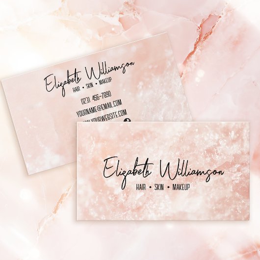上品モダンなクリーンなピンクのローズクォーツ 名刺