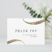 上品モダンなミニマル金ゴールドグリッター サンキューカード (スタンド正面)
