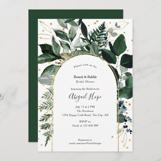 上品モダンな植物のブランチと泡立つ  招待状 (正面/裏面)