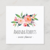 上品モダンな水彩フローラパーソナライズされた スクエア名刺 (正面)