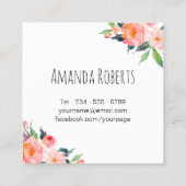 上品モダンな水彩フローラパーソナライズされた スクエア名刺 (裏面)
