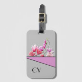 上品モノグラムのな"ピンクス"植物荷札 ラゲッジタグ (正面縦)