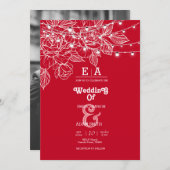 上品ユニークな深いレッド結婚ズ 招待状 (正面/裏面)