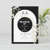 上品ユニークな白黒結婚の 招待状 (スタンド正面)