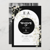 上品ユニークな白黒結婚の 招待状 (正面/裏面)