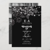上品ユニークな白黒結婚の 招待状 (正面/裏面)