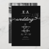上品ユニークな白黒結婚の 招待状 (正面/裏面)