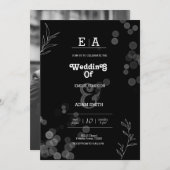 上品ユニークな白黒結婚の 招待状 (正面/裏面)