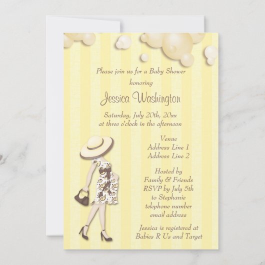 上品彼女は中立ベビーシャワーをぽんと鳴らすことを約あります 招待状 (裏面)