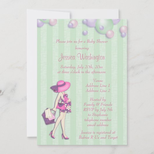 上品彼女は女の子のベビーシャワーをぽんと鳴らすことを約あります 招待状 (裏面)