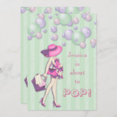 上品彼女は女の子のベビーシャワーをぽんと鳴らすことを約あります 招待状 (正面/裏面)