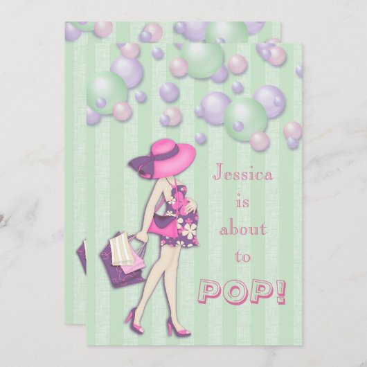 上品彼女は女の子のベビーシャワーをぽんと鳴らすことを約あります 招待状 (正面/裏面)