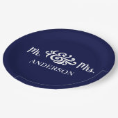 上品結婚なミスター・アンド・ミセス・エレガントカスタムのカラー ペーパープレート (アングル)