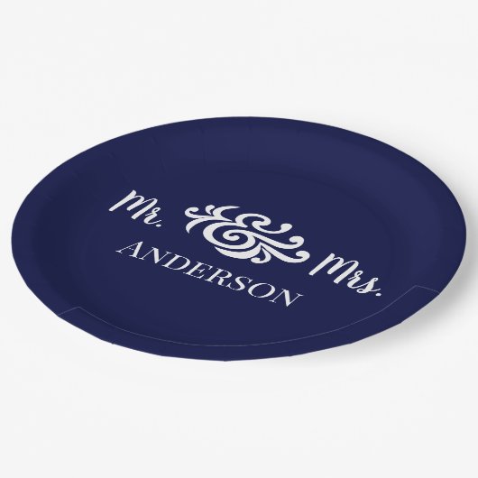 上品結婚なミスター・アンド・ミセス・エレガントカスタムのカラー ペーパープレート (アングル)