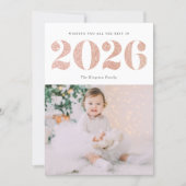 上品2019のばら色の金ゴールドのグリッターの明けましておめでとうの写真 シーズンカード (正面)