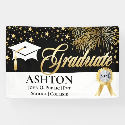 上品 | エレガント Fireworks | Stars Graduate – 黒 横断幕 (横)