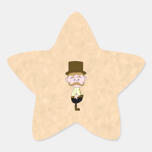 上帽子と口ひげの紳士。カスタム 星シール (正面)