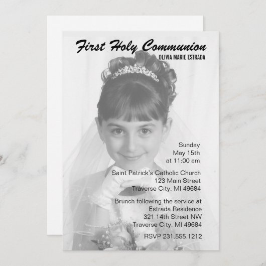 上敷の写真の最初聖餐の招待状 招待状 (正面/裏面)