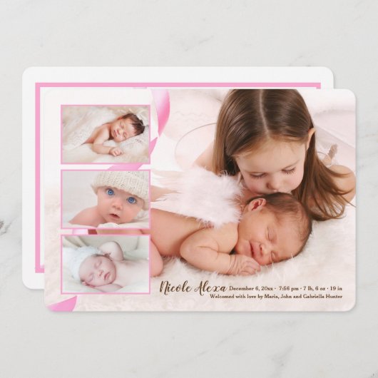 上敷の3写真の女の子の誕生の発表 案内状 (正面/裏面)