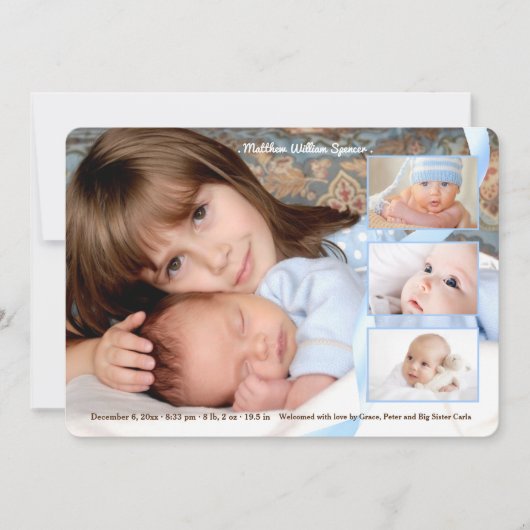 上敷の3写真の男の子の誕生の発表 案内状 (正面)