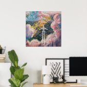 「上方へ - 絵画的イラストスタイルの飛行機アート」 ポスター (ホームオフィス)