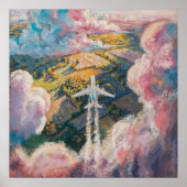 「上方へ - 絵画的イラストスタイルの飛行機アート」 ポスター (正面)