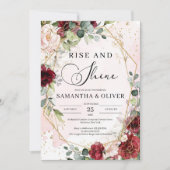 上昇と輝きバーガンディと金ゴールド幾何結婚性の 招待状 (正面)