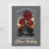 上昇バラ-エレガントフローラ誕生日 招待状 (正面)