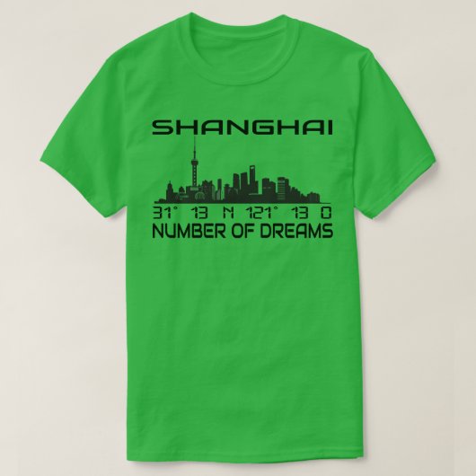 上海のスカイライン 夢の都市 1のGPS座標 Tシャツ (デザイン正面)