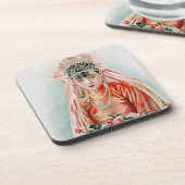 上海の中国の結婚式での赤いドレスの花嫁 コースター (左側)